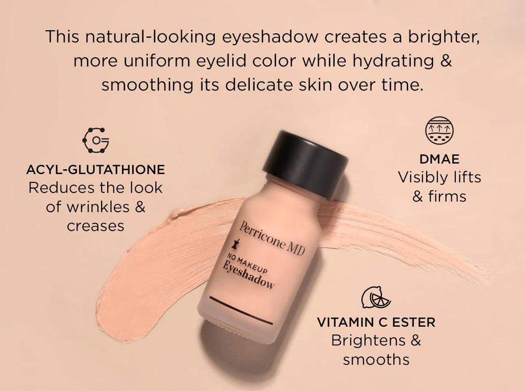 Perricone MD No Makeup Liquid Eyeshadow - Hydrating Serum Texture - Crease-Proof Anti-Aging with Vitamin C - Smooths & Brightens Eyelids - Long-Wearing Satin Finish for All Ages, Shade 2, 0.3 fl oz - TrustMedUSA