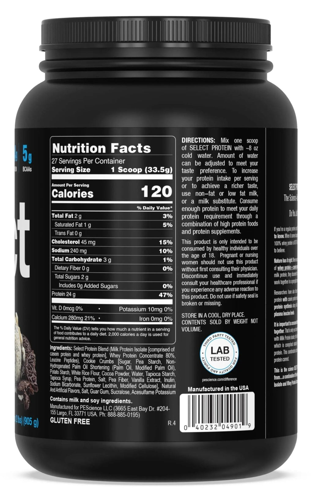 PEScience Select Protein, Cookies and Cream, 27 Serving, Premium Whey and Casein - TrustMedUSA