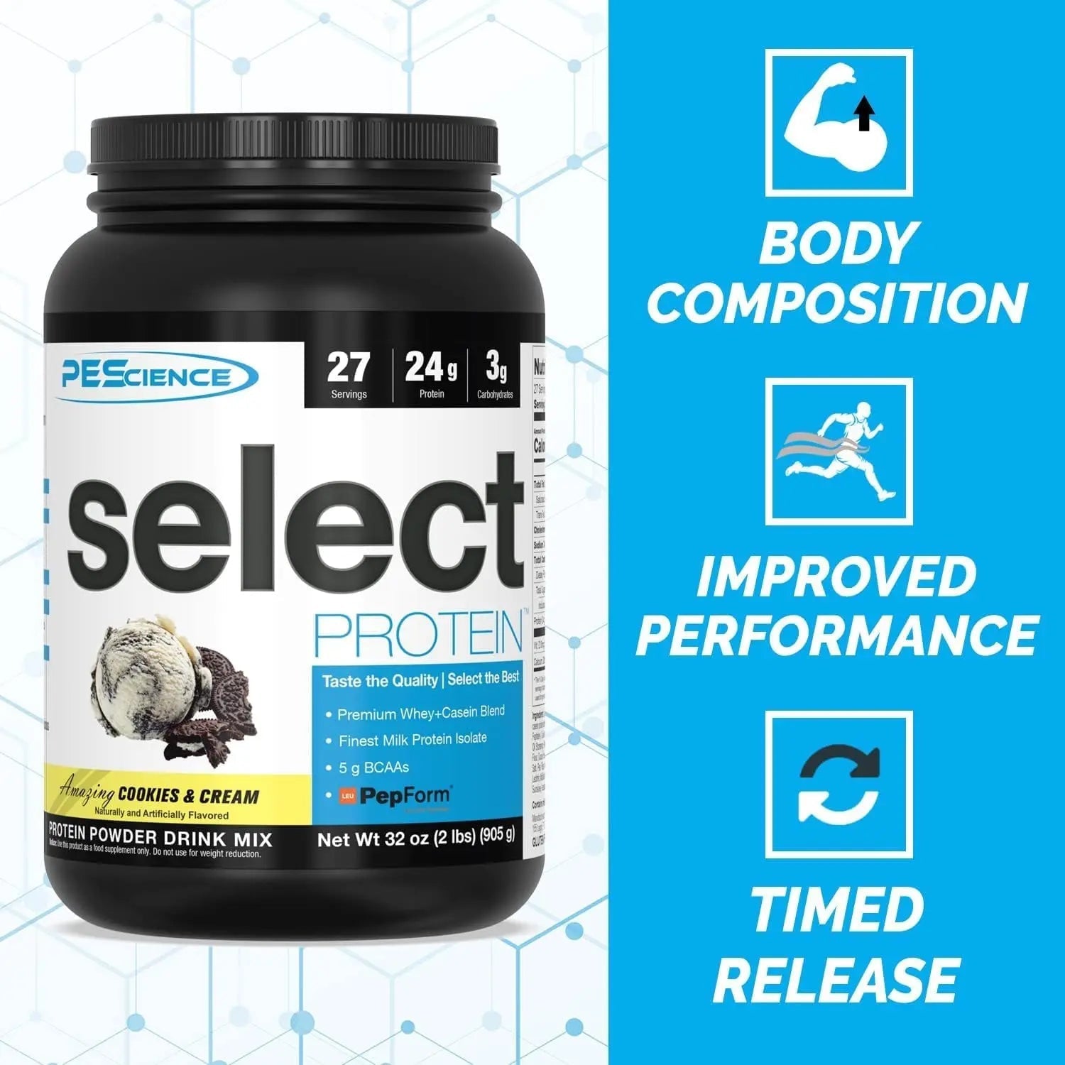 PEScience Select Protein, Cookies and Cream, 27 Serving, Premium Whey and Casein - TrustMedUSA