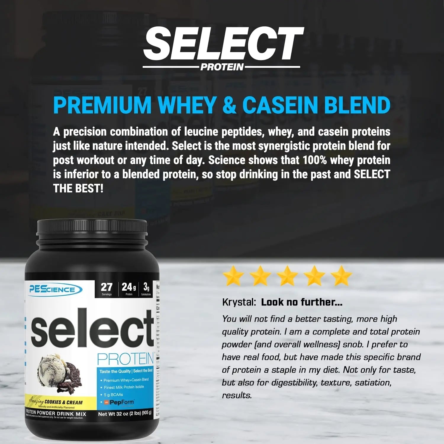 PEScience Select Protein, Cookies and Cream, 27 Serving, Premium Whey and Casein - TrustMedUSA