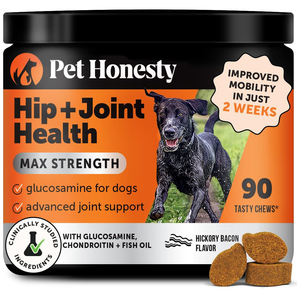 Pet Honesty Hip & Joint Health Max Strength – Dog Joint Support Chews with Glucosamine Chondroitin & Omega-3s – Joint Supplement for Dogs to Support Mobility, Flexibility & Comfort – Bacon (90 ct) - TrustMedUSA