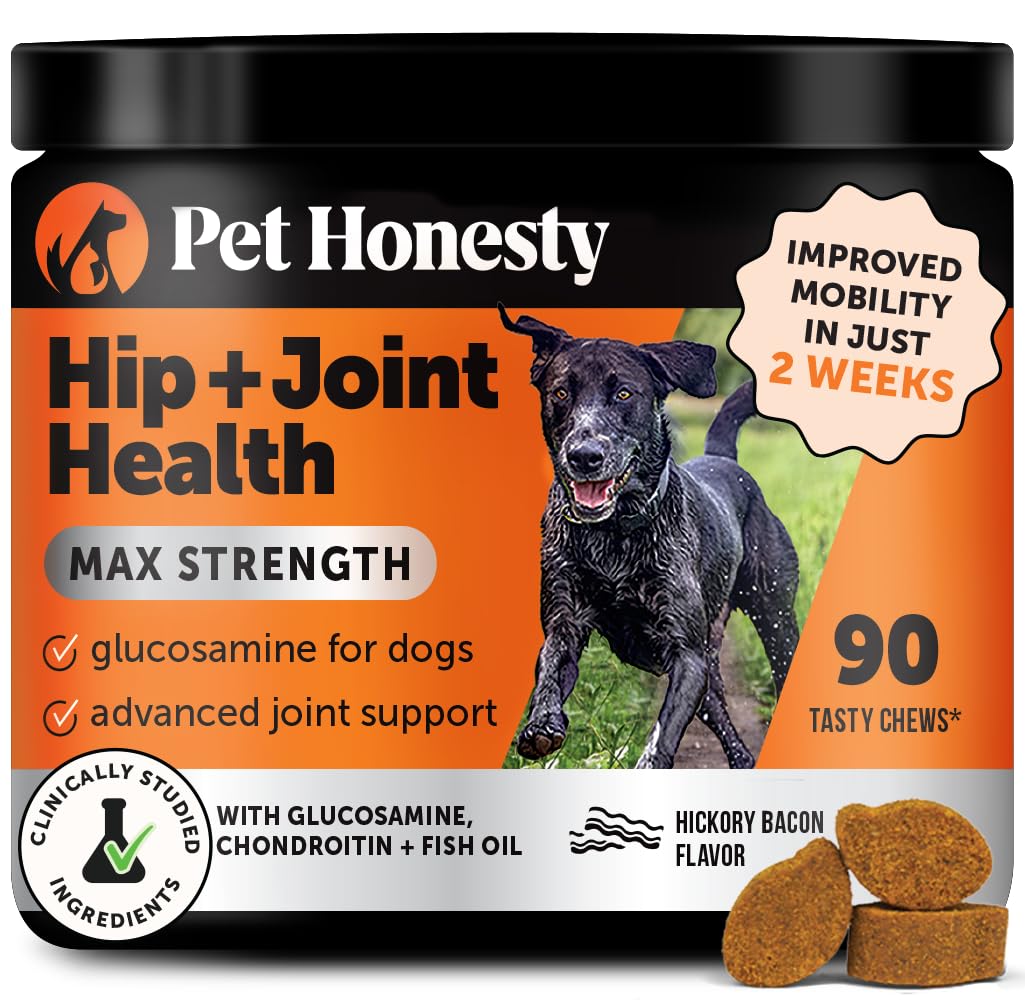 Pet Honesty Hip & Joint Health Max Strength – Dog Joint Support Chews with Glucosamine Chondroitin & Omega-3s – Joint Supplement for Dogs to Support Mobility, Flexibility & Comfort – Bacon (90 ct) - TrustMedUSA