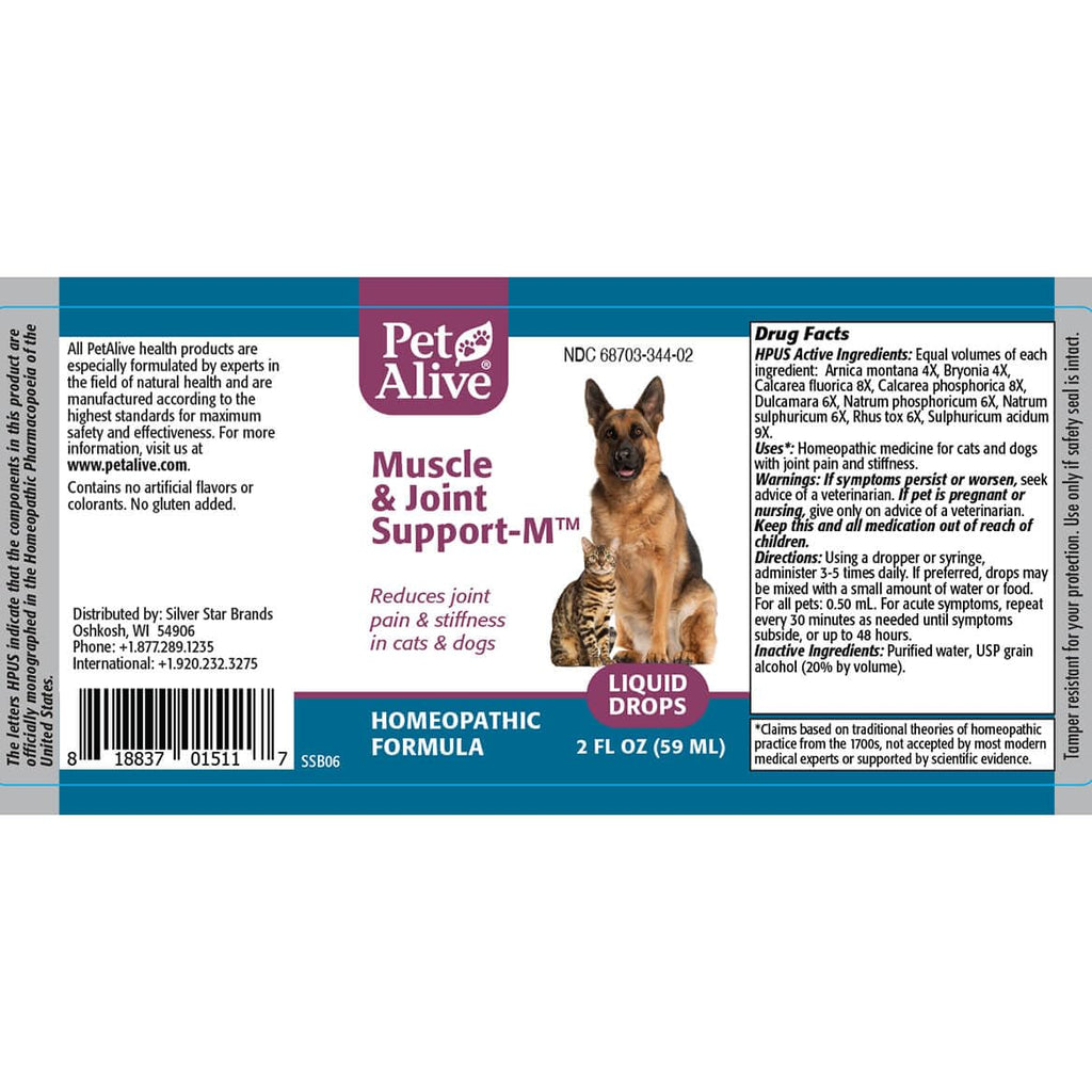 PetAlive Muscle and Joint Support-M - Natural Homeopathic Formula for Joint Pain and Stiffness in Pets - Supports Joint Health and Movement in Dogs and Cats - 59 mL - TrustMedUSA