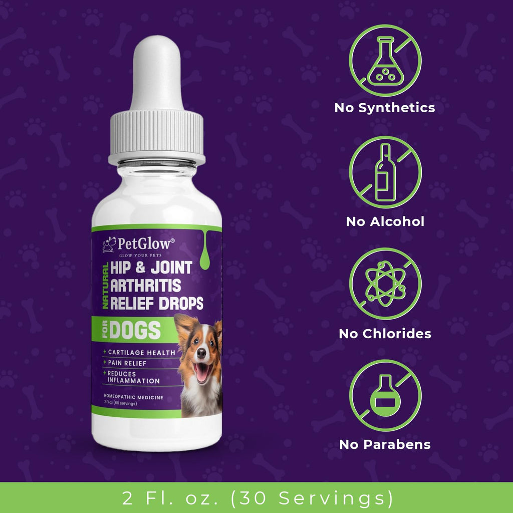 Petglow® Natural Hip & Joint Arthritis Relief Drops with Curcumin & Boswellia, Homeopathic Anti-Inflammatory Formula for Dogs, Cats & Horses, Supports Flexibility, Comfort & Mobility Naturally - TrustMedUSA