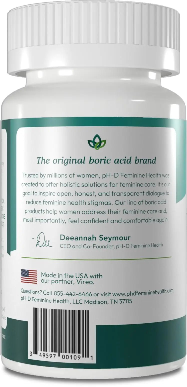 pH-D Feminine Health Support - 600 mg Boric Acid Suppositories - Woman Owned - for Vaginal Odor Use - 36 Count - TrustMedUSA