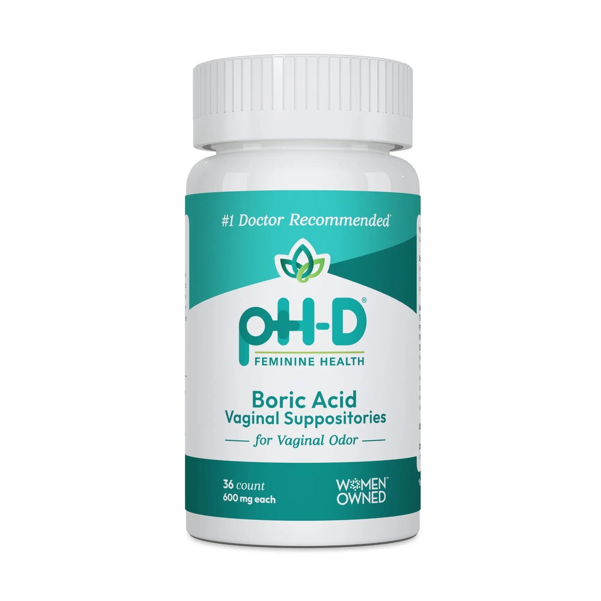 pH-D Feminine Health Support - 600 mg Boric Acid Suppositories - Woman Owned - for Vaginal Odor Use - 36 Count - TrustMedUSA