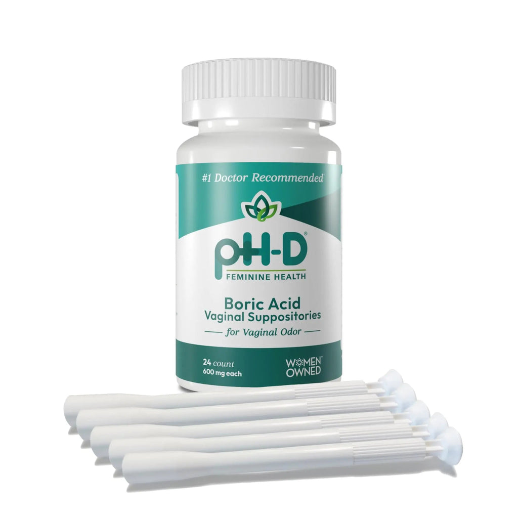 pH-D Feminine Health Support - Boric Acid Starter Bundle - pH-D Boric Acid Vaginal Suppositories 24 Count and 5 Vaginal Suppository Applicators - TrustMedUSA