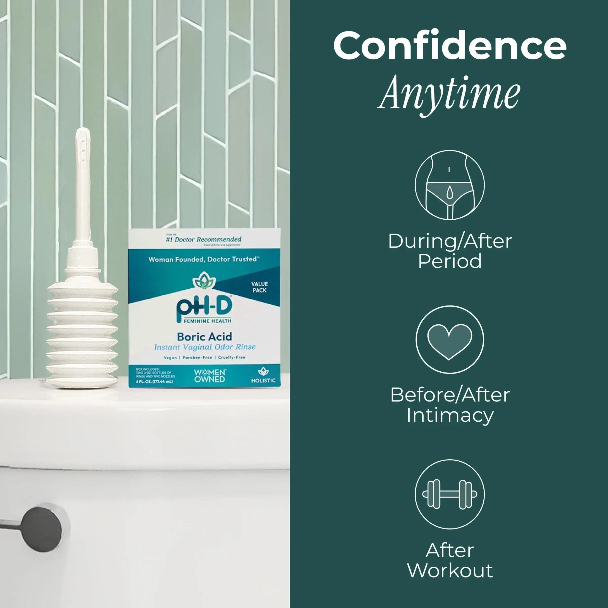 pH-D Feminine Health Support - Instant Odor Rinse with Boric Acid for Vaginal Odor - Vegan, Paraben-Free, Cruelty-Free, 6 Fl Oz Total, (3 Fl Oz, Pack of 2) - TrustMedUSA