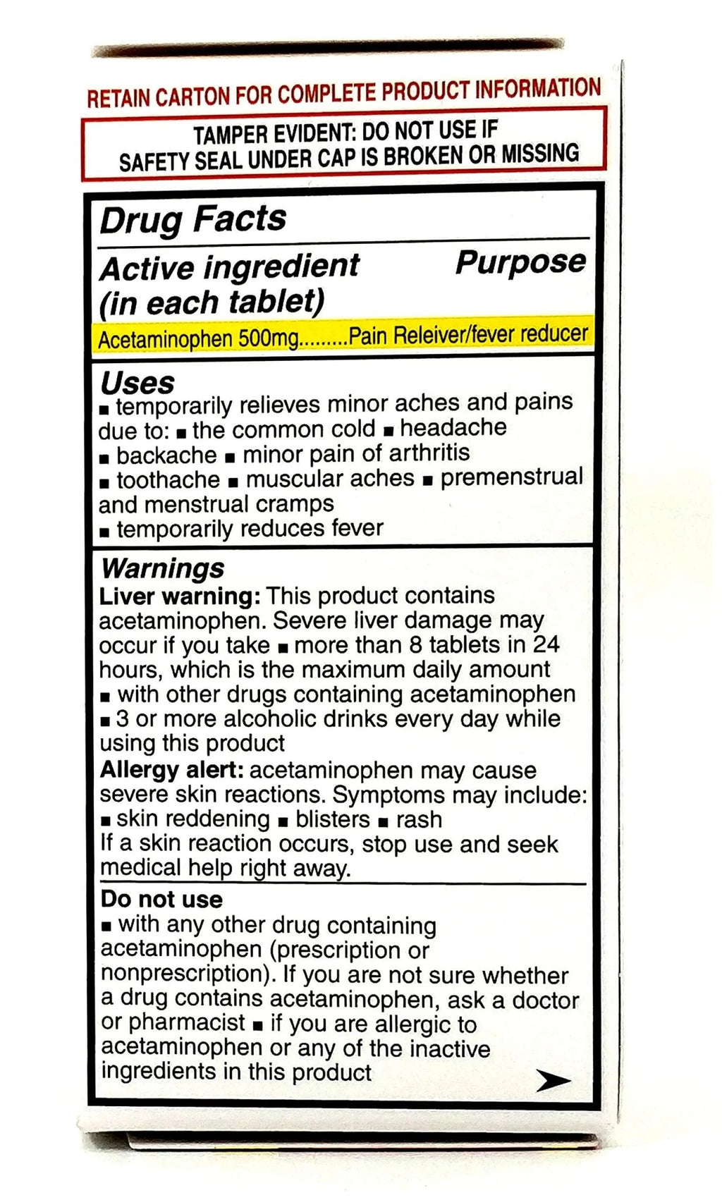 Pharbetol 500mg Extra Strength Tablets 100 Count (Generic Extra Strength) - TrustMedUSA