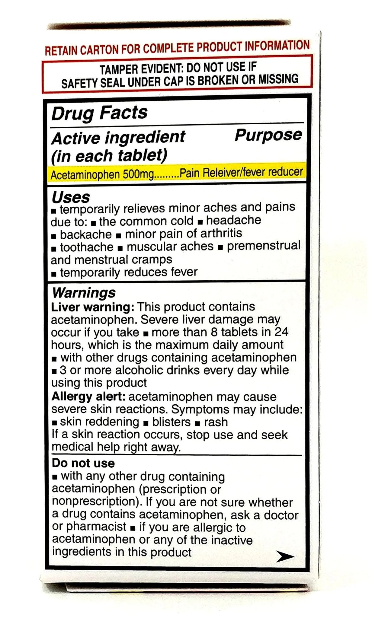 Pharbetol 500mg Extra Strength Tablets 100 Count (Generic Extra Strength) - TrustMedUSA