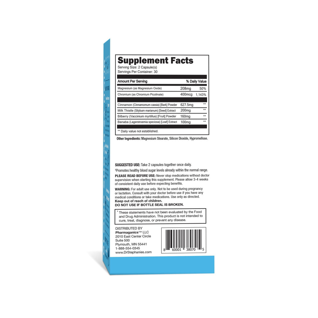 Pharmaganics Blood Sugar 24 Hour - 6 in 1 Formula with Cinnamon, Banaba, Chromium, Milk Thistle, & More - Once Daily Supplement - TrustMedUSA