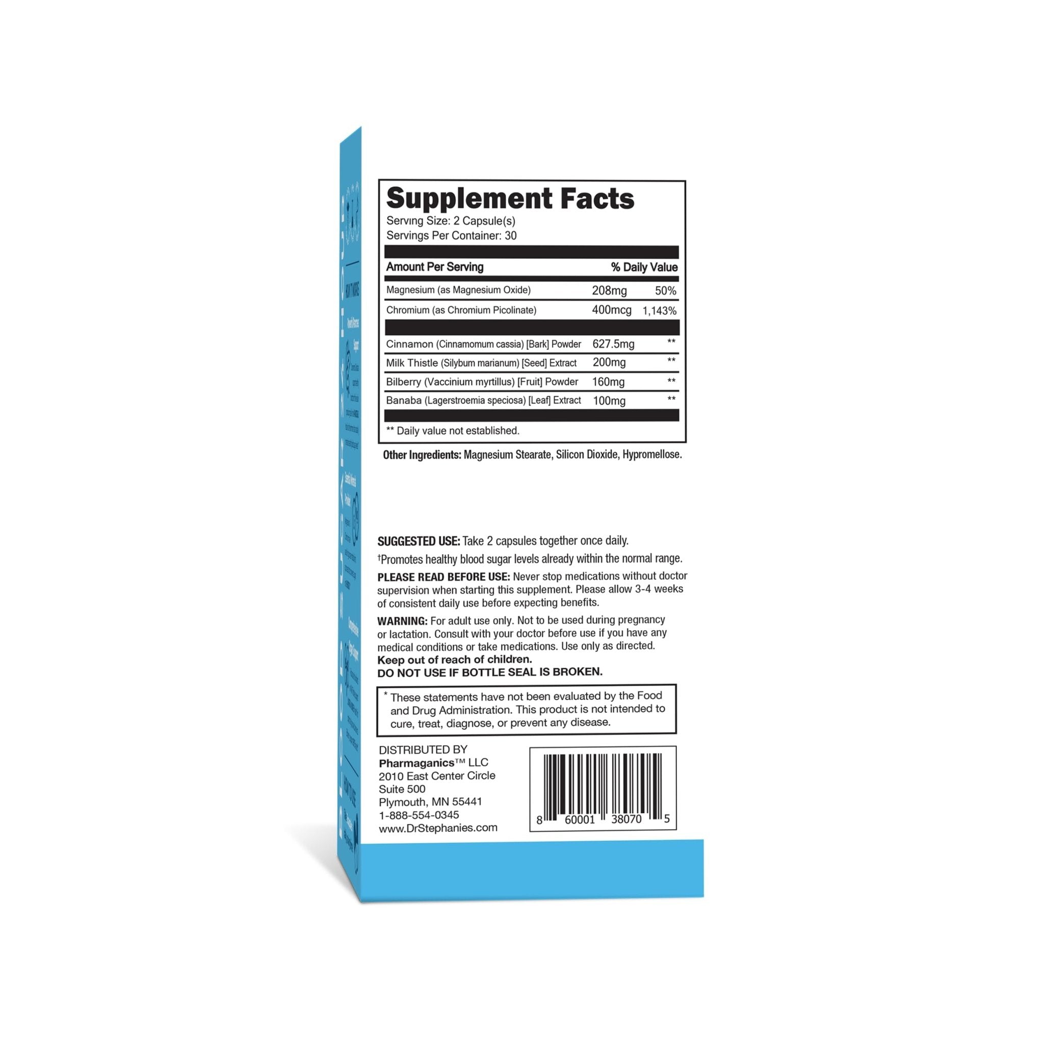 Pharmaganics Blood Sugar 24 Hour - 6 in 1 Formula with Cinnamon, Banaba, Chromium, Milk Thistle, & More - Once Daily Supplement - TrustMedUSA