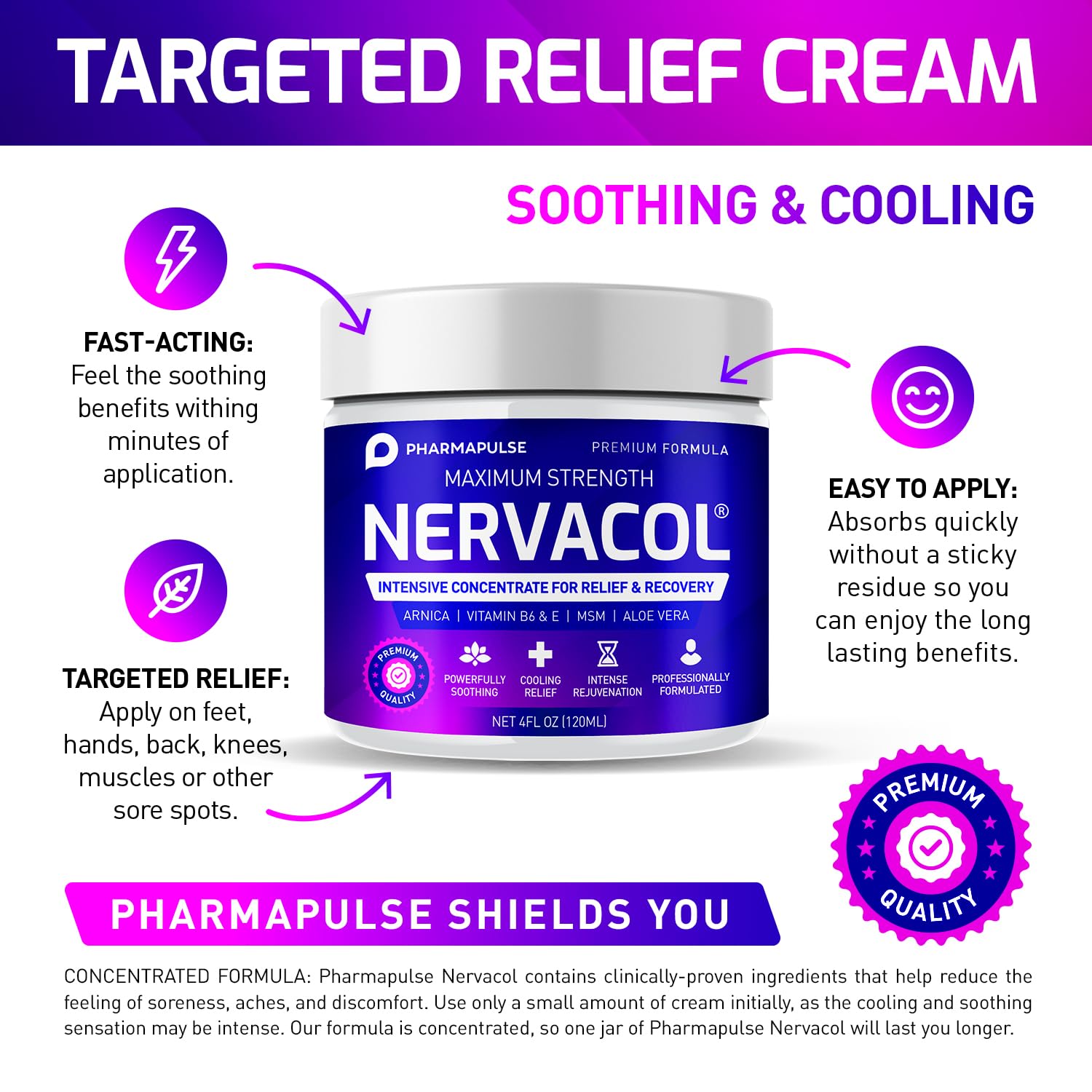 Pharmapulse Neuropathy Nerve Therapy & Relief Cream - Maximum Strength Relief Cream for Foot, Hands, Legs, Toes Includes Alpha Lipoic Acid, Arnica, Vitamin B6, Aloe Vera, MSM - Effective Soothing 4oz - TrustMedUSA