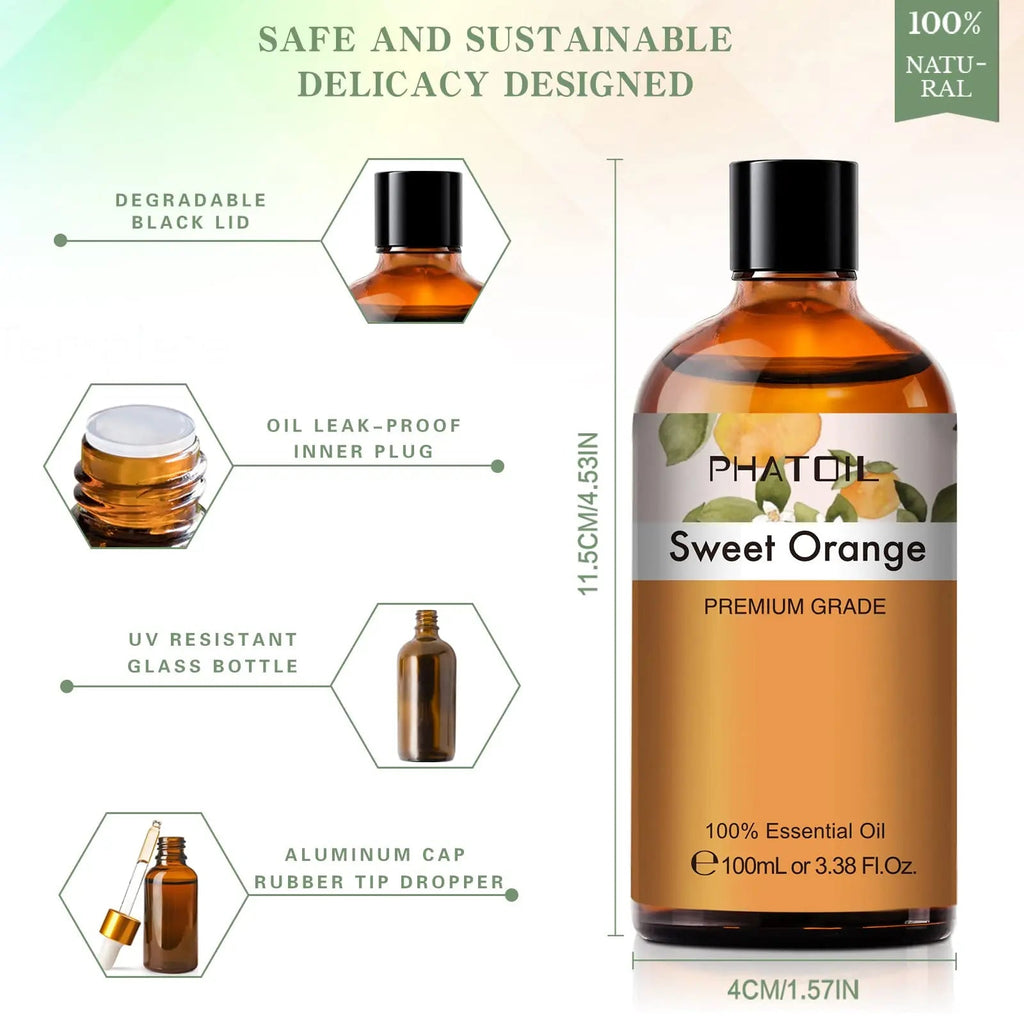 PHATOIL Sweet Orange Essential Oil 100ML, Pure Premium Grade Sweet Orange Essential - TrustMedUSA