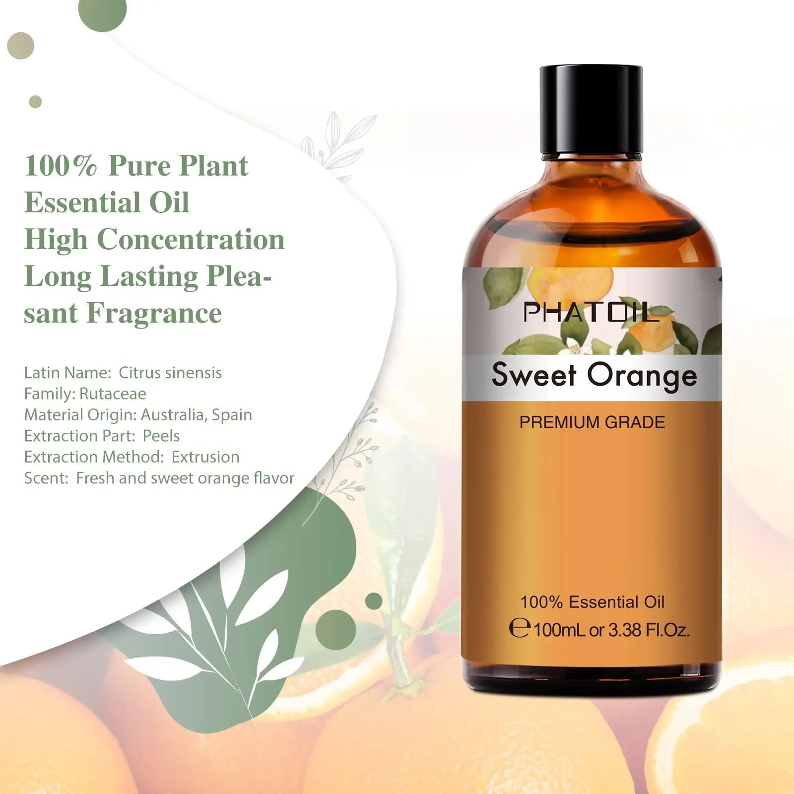 PHATOIL Sweet Orange Essential Oil 100ML, Pure Premium Grade Sweet Orange Essential - TrustMedUSA