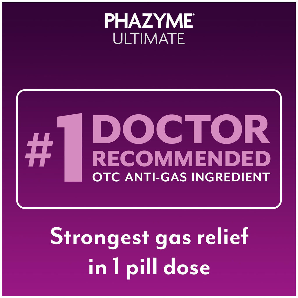 Phazyme Ultimate Strength Anti-Gas 500 mg Simethicone Gas Relief for Adults, Fast Gels Quickly Ease Bloating, Pressure and Discomfort, 20 Count - Maple Wellness Supplements