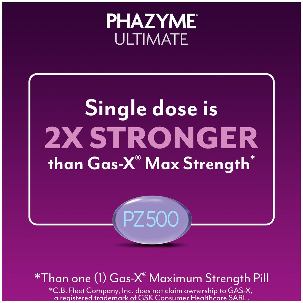 Phazyme Ultimate Strength Anti-Gas 500 mg Simethicone Gas Relief for Adults, Fast Gels Quickly Ease Bloating, Pressure and Discomfort, 20 Count - Maple Wellness Supplements