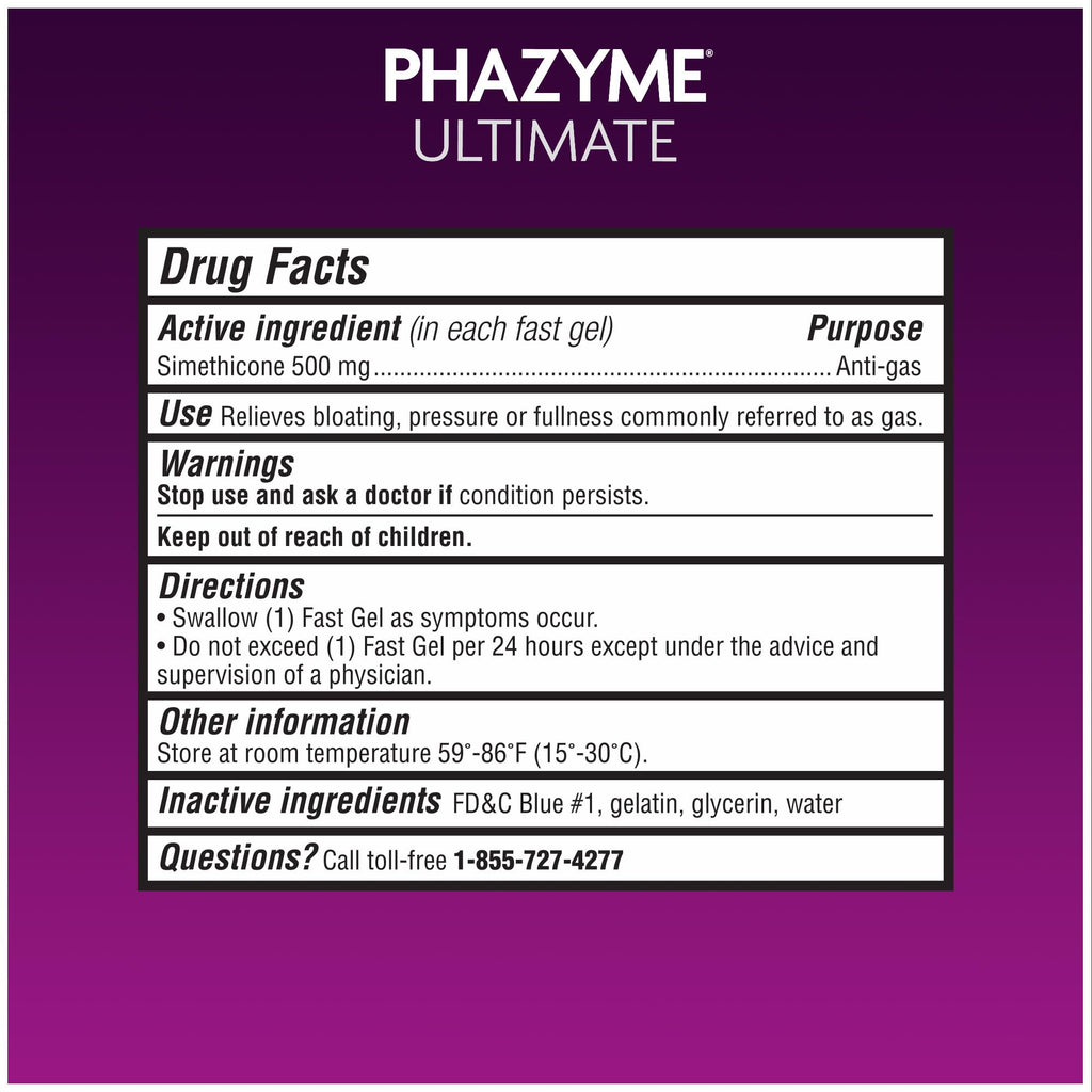 Phazyme Ultimate Strength Anti-Gas 500 mg Simethicone Gas Relief for Adults, Fast Gels Quickly Ease Bloating, Pressure and Discomfort, 20 Count - Maple Wellness Supplements