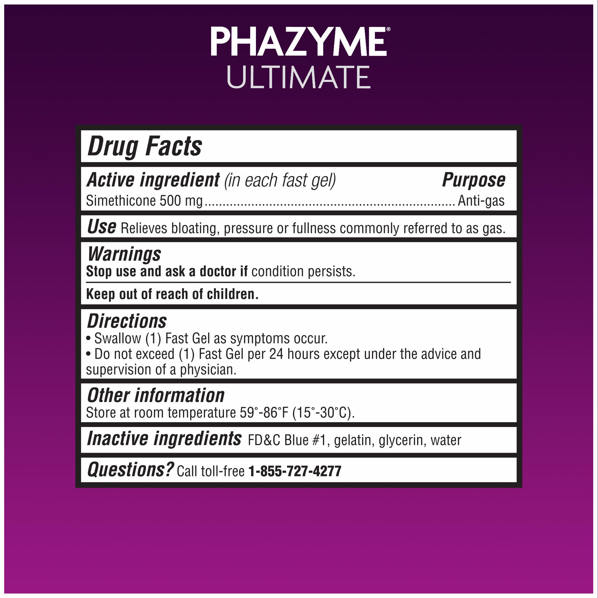 Phazyme Ultimate Strength Anti-Gas 500 mg Simethicone Gas Relief for Adults, Fast Gels Quickly Ease Bloating, Pressure and Discomfort, 20 Count - Maple Wellness Supplements