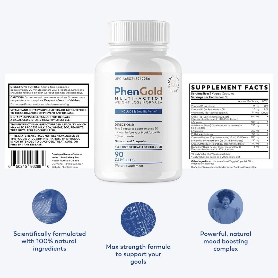 PhenGold Pills, Original Multi-Action Weight Management Formula with Green Tea - TrustMedUSA