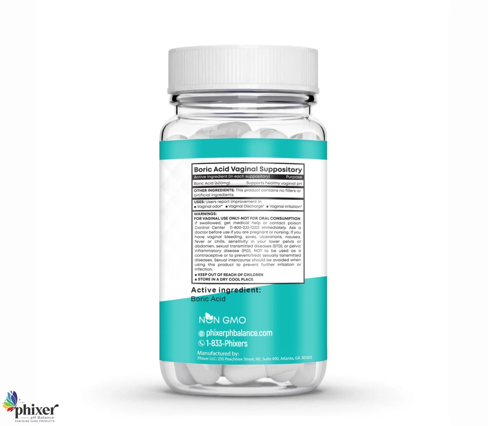Phixer pH Balance - Vaginal Boric Acid Suppositories for Women - 20 Suppositories 600MG Each for Chronic Yeast Infections and Vaginal Odor - Vaginal Use Only - Made in USA - TrustMedUSA
