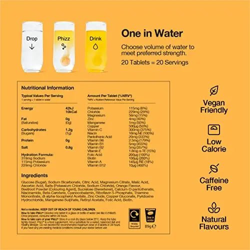 Phizz Electrolytes, Multivitamin & Hydration Tablets - 20 Effervescent Rehydration Electroly - TrustMedUSA