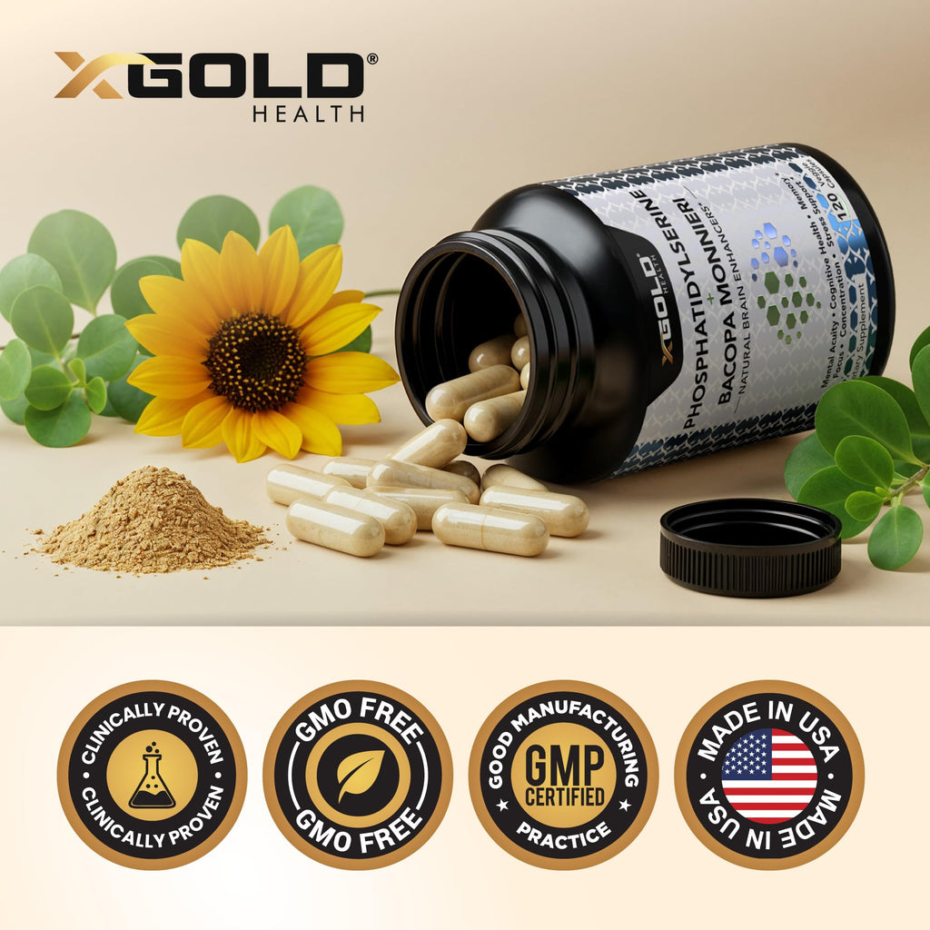 PhosphatidylSerine & Bacopa Monnieri 800 mg 2 in 1 Supplement - Natural Brain Enhancer/Nootropic for Enhanced Focus and Concentration, Memory Support, & Cognitive Function - 120 Vegetarian Capsules - TrustMedUSA