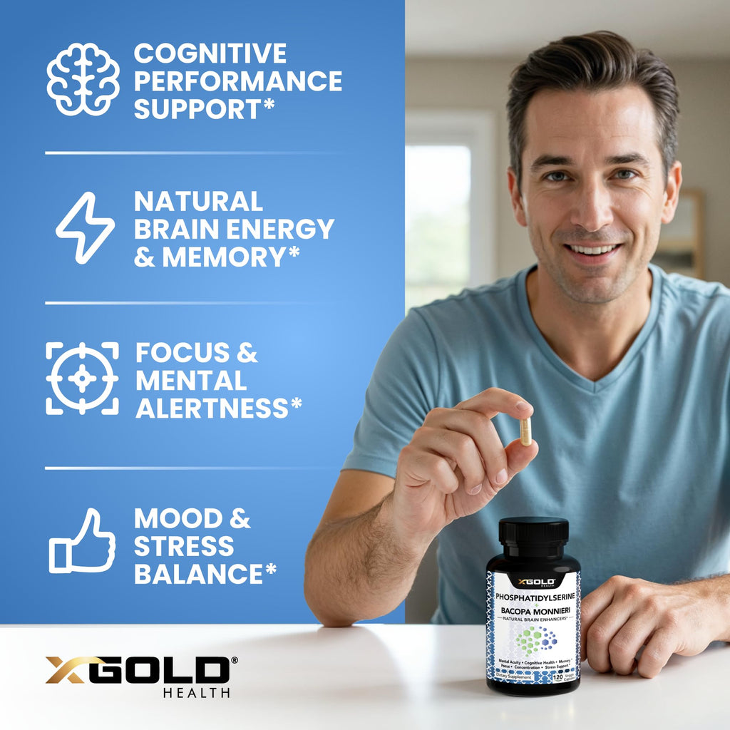 PhosphatidylSerine & Bacopa Monnieri 800 mg 2 in 1 Supplement - Natural Brain Enhancer/Nootropic for Enhanced Focus and Concentration, Memory Support, & Cognitive Function - 120 Vegetarian Capsules - TrustMedUSA