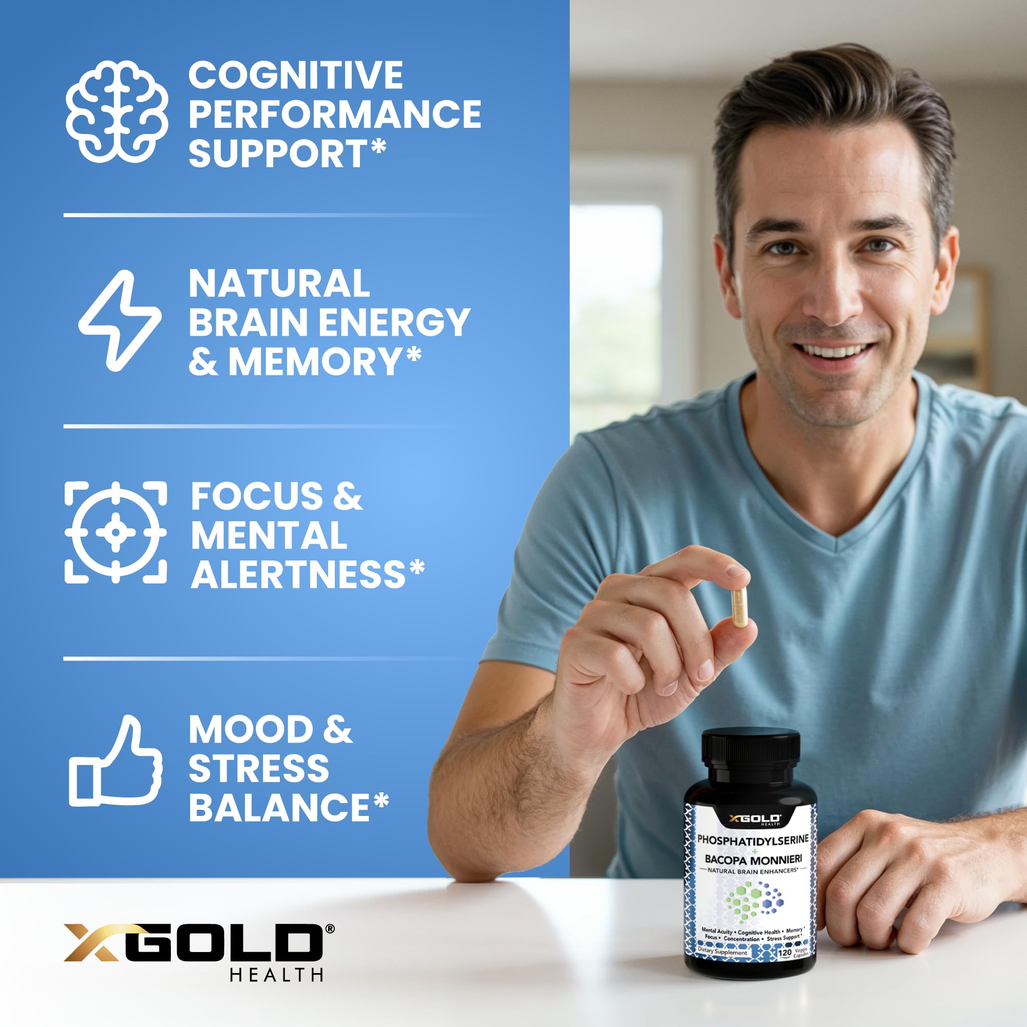 PhosphatidylSerine & Bacopa Monnieri 800 mg 2 in 1 Supplement - Natural Brain Enhancer/Nootropic for Enhanced Focus and Concentration, Memory Support, & Cognitive Function - 120 Vegetarian Capsules - TrustMedUSA