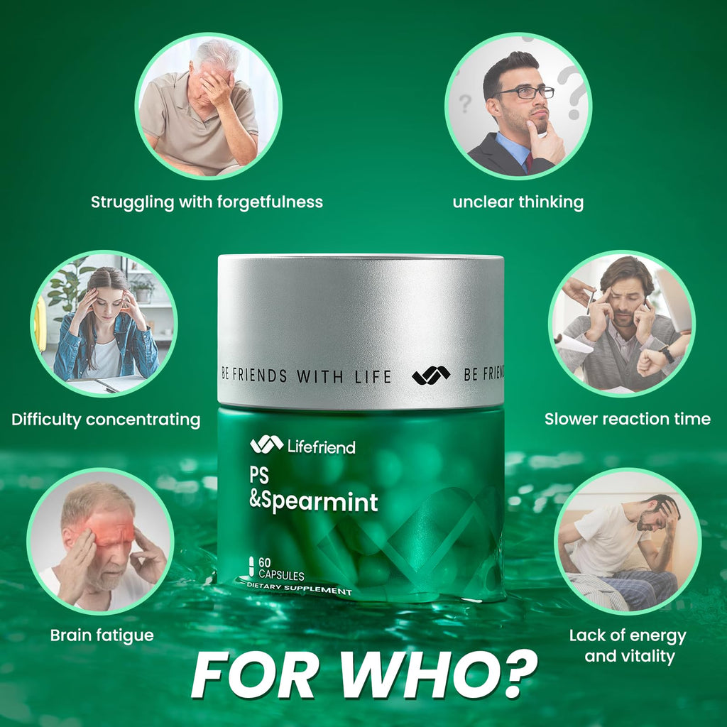 PhosphatidylSerine Memory & Focus Supplement with DHA, Spearmint, Magnesium & Ashwagandha – Brain Clarity, Stress Relief & Cognitive Support – Gluten-Free Vegan, 60 Capsules - TrustMedUSA