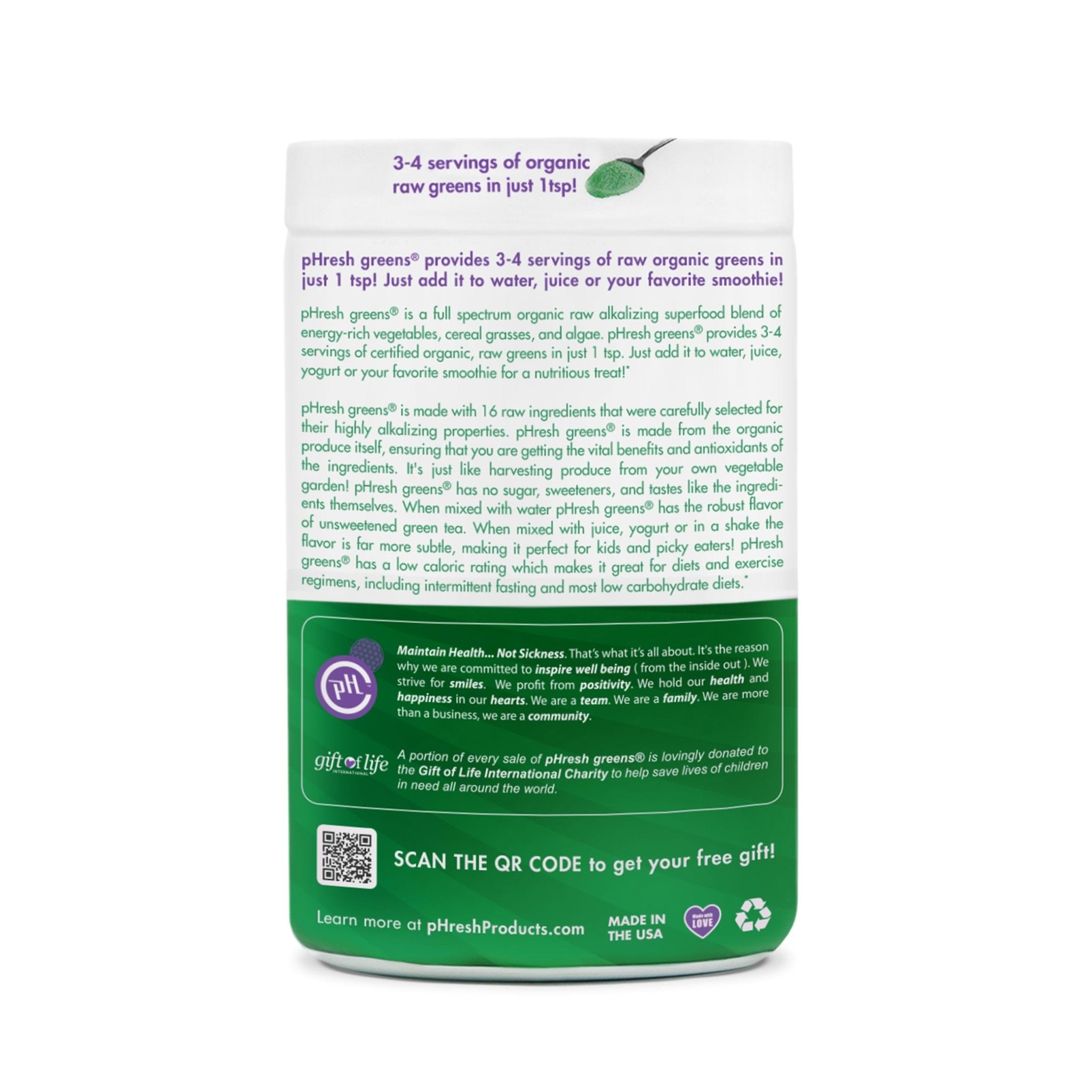pHresh - Greens Raw Alkalizing Superfood Greens Powder - 2 Month Supply - Vegan, Kosher, Gluten Free - Natural Enzymes, Nutrients - Approved for Intermittent Fasting - 10 oz - TrustMedUSA