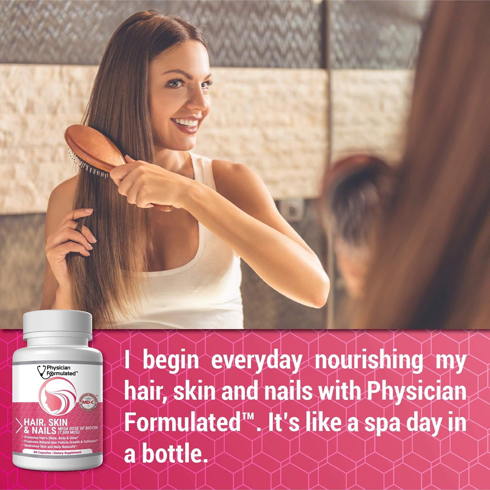 Physician Formulated Healthy Hair Skin and Nails Vitamins for Men and Women - 7500 mcg Biotin, Amino Acids, Collagen and Hyaluronic Acid - 60 Capsules - TrustMedUSA