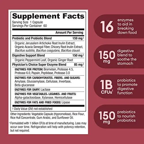 Physician's CHOICE Digestive Enzymes - Multi Enzymes, Organic Prebiotics & Probiotics - TrustMedUSA