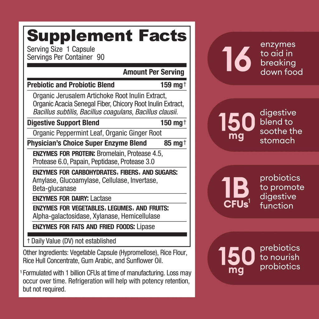 Physician's CHOICE Digestive Enzymes - Multi Enzymes, Organic Prebiotics & Probiotics - TrustMedUSA
