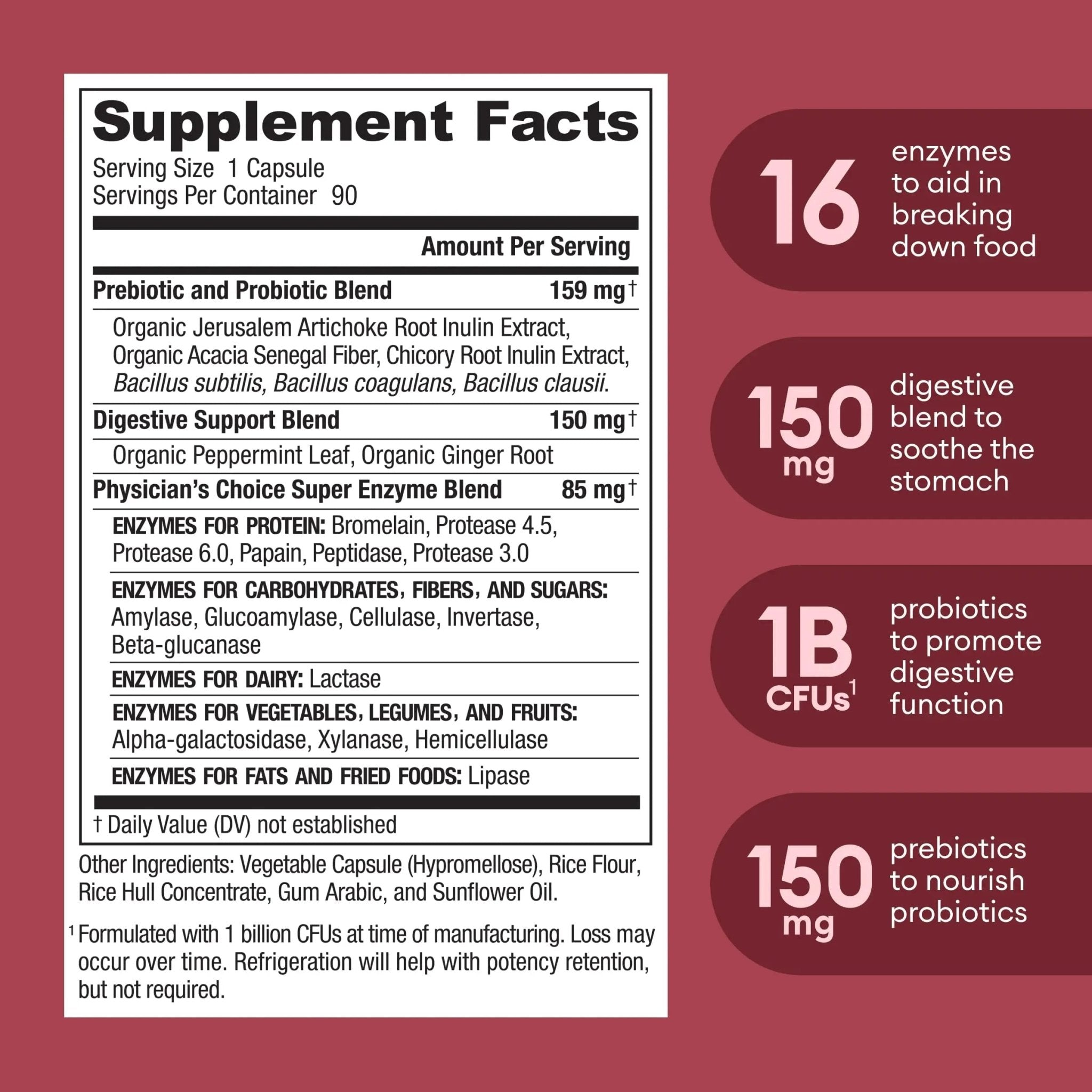Physician's CHOICE Digestive Enzymes - Multi Enzymes, Organic Prebiotics & Probiotics - TrustMedUSA
