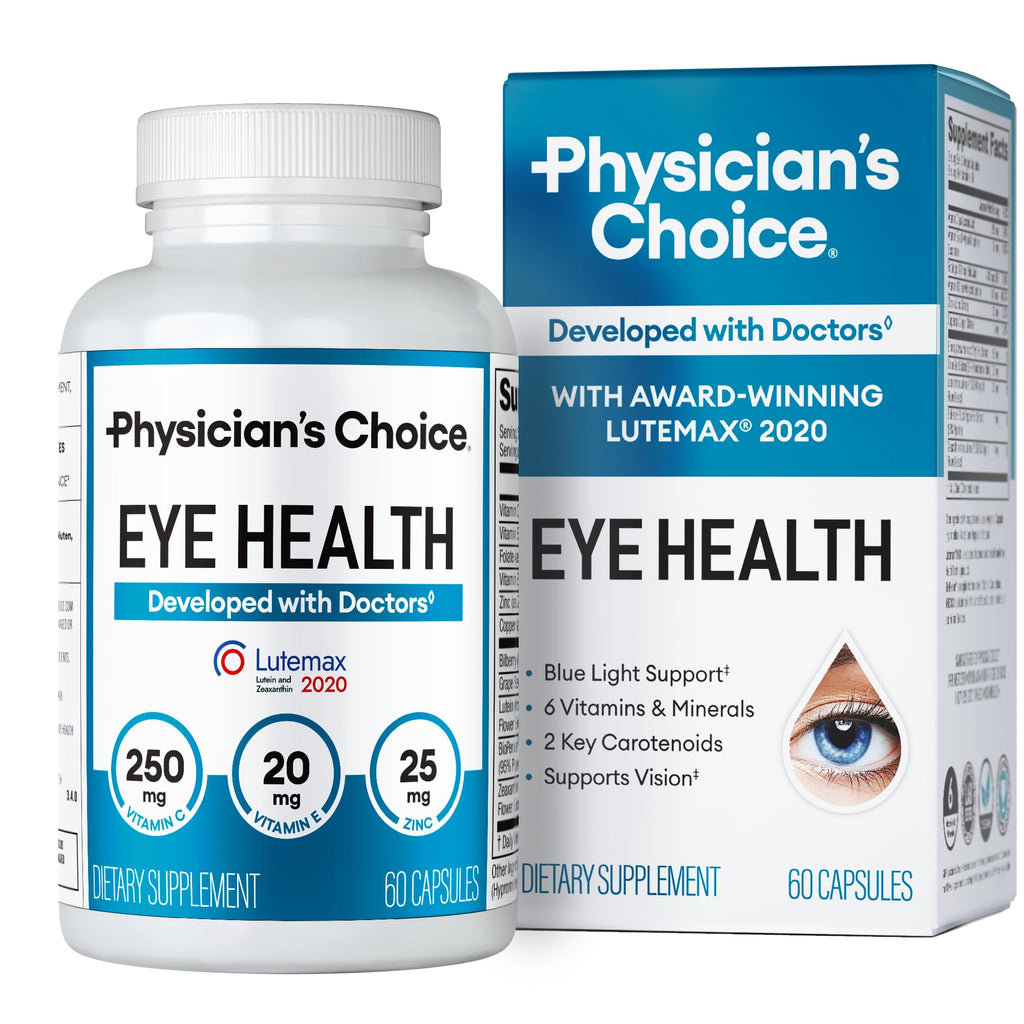 Physician's Choice Eye Health - Lutein, Zeaxanthin & Bilberry Extract - Supports Eye Strain, Dry Eyes, and Vision Health - 2 Award-Winning Clinically - TrustMedUSA