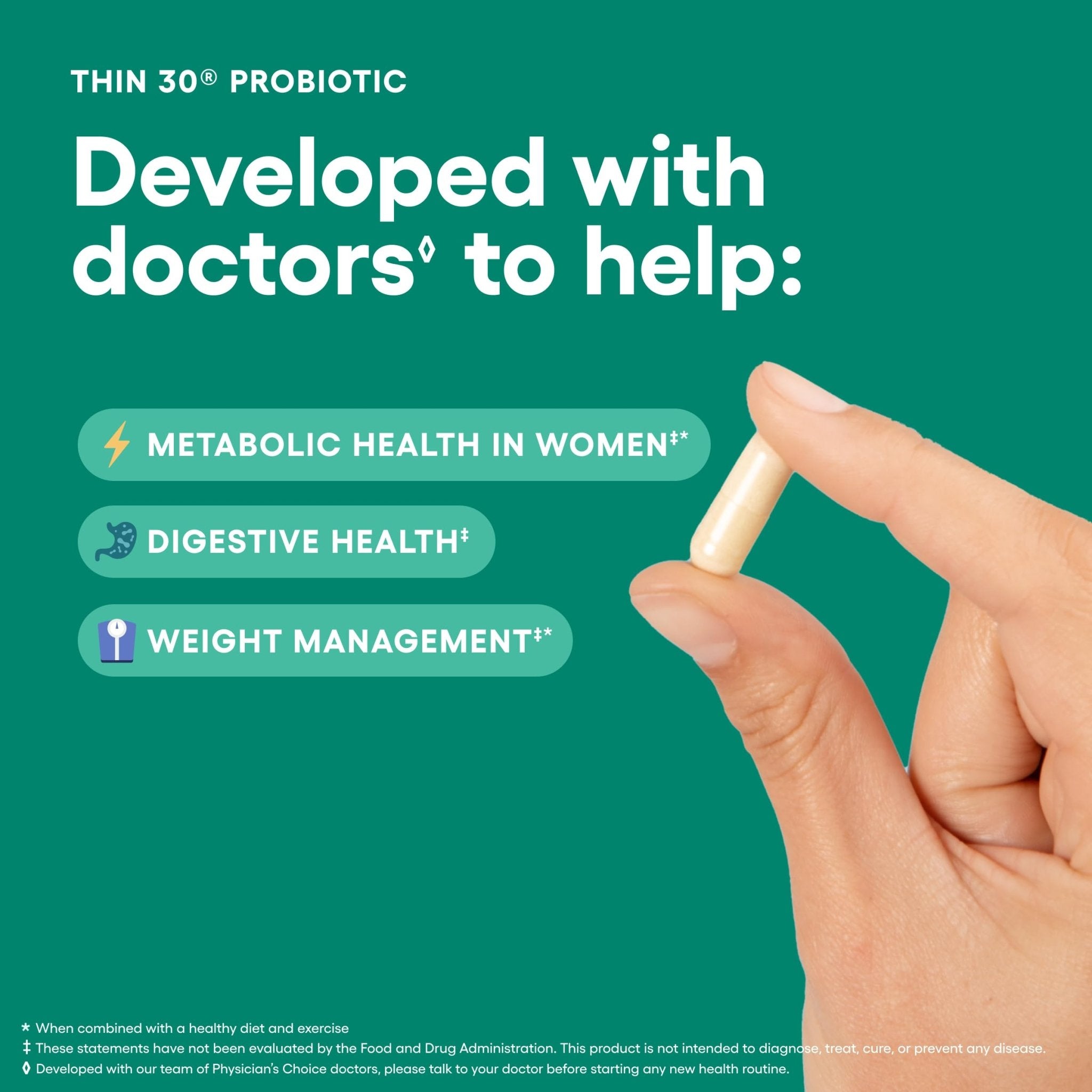 Physician's CHOICE Probiotics for Weight Management & Bloating - 6 Probiotic Strains - Prebiotics - Key ingredient Cayenne - Supports Gut Health - Weight Management for Women & Men - Green Tea - 30 CT - Maple Wellness Supplements