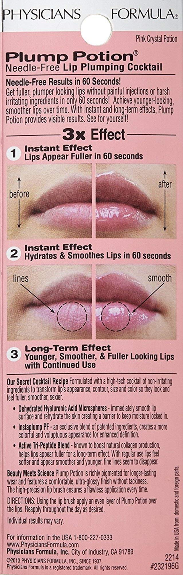Physicians Formula Plump Potion™ Needle-Free Lip Plumping Cocktail Lip Gloss, Pink Crystal Potion, Hypoallergenic, Fragrance Free, Dermatologist Approved - TrustMedUSA