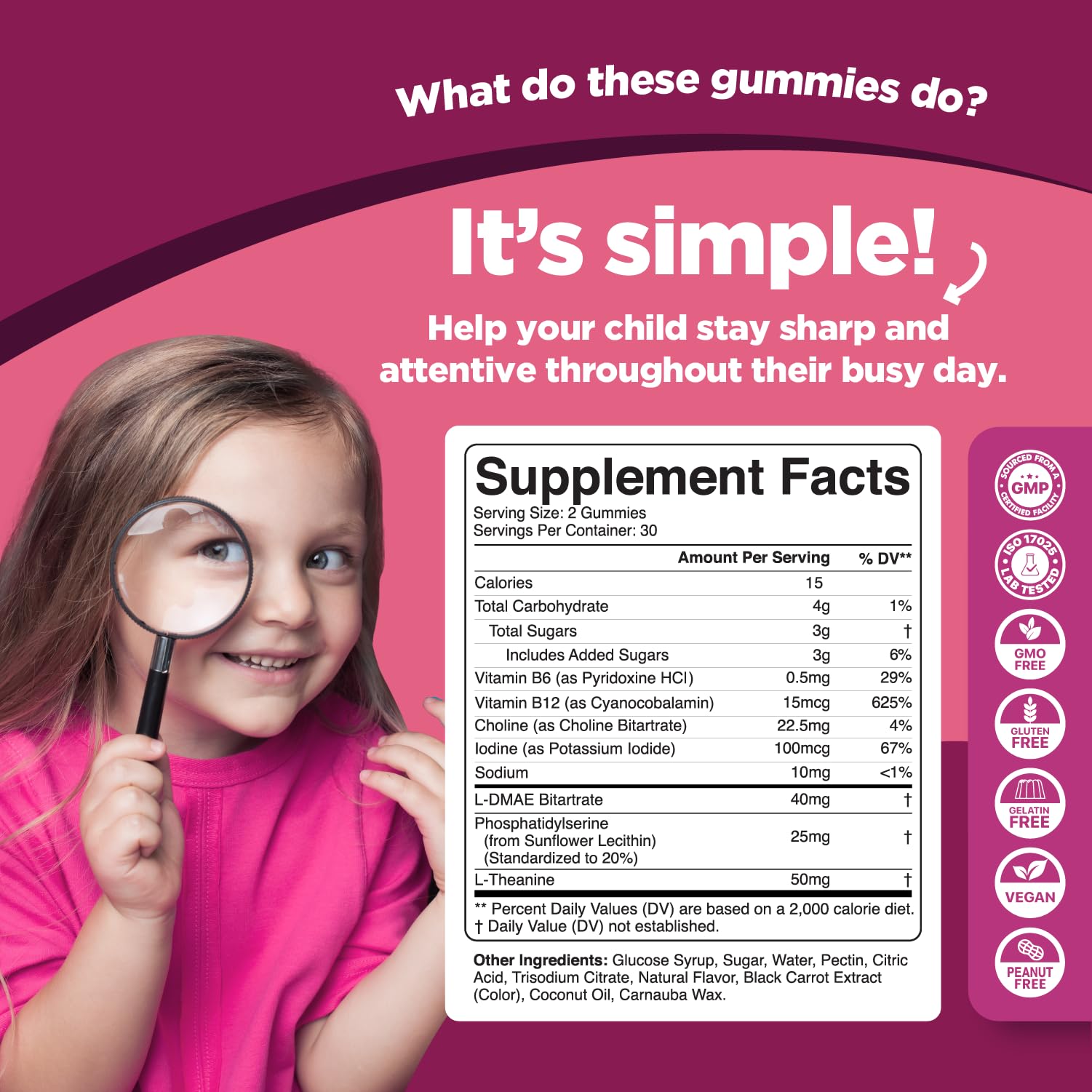 Phytoral Vegan Kids Focus Gummies - Potent Chewable Brain Support for Children - Enhances Concentration & Memory - Calming Supplements & Focus Gummies for Kids - Non-GMO & Gluten-Free - 60 Count - TrustMedUSA