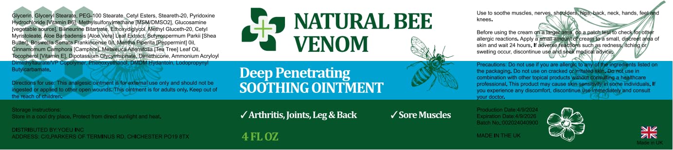 PIBIOOMAP Bee Venom Serum Joint & Muscle & Bone Cream, Pure Natural Ingredients, Fast Acting, Relief Back, Shoulder, Back, Neck, Hands, Elbows, Feet, Leg, Knees, Ankle, for Adults, Elderly - TrustMedUSA
