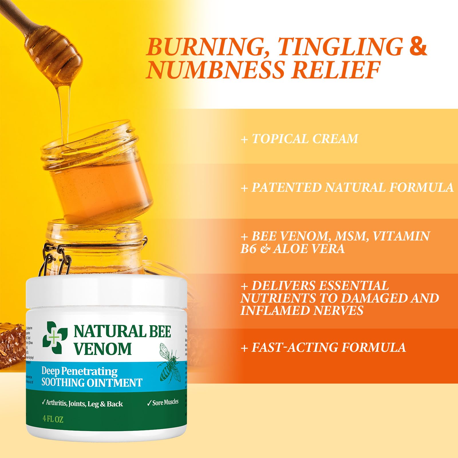 PIBIOOMAP Bee Venom Serum Joint & Muscle & Bone Cream, Pure Natural Ingredients, Fast Acting, Relief Back, Shoulder, Back, Neck, Hands, Elbows, Feet, Leg, Knees, Ankle, for Adults, Elderly - TrustMedUSA