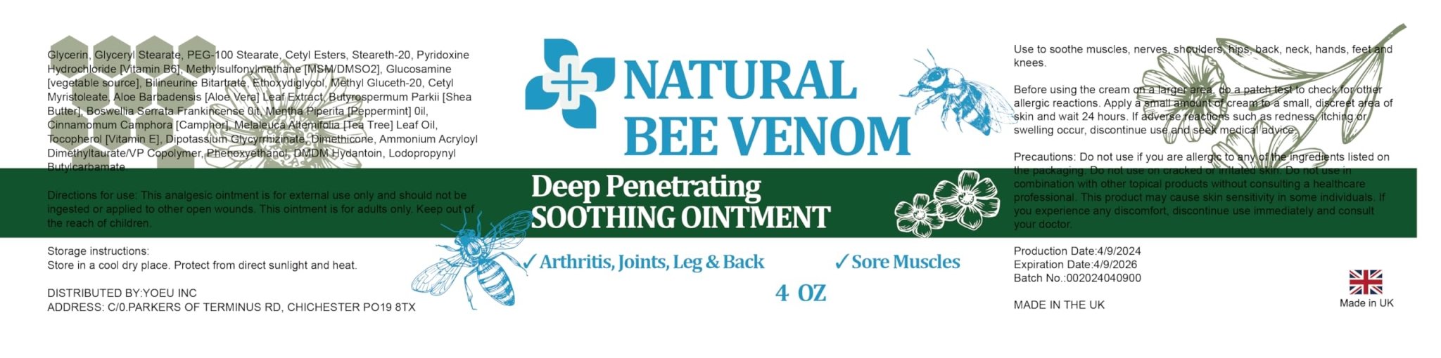 PIBIOOMAP Zealand Bee Venom Serum Gel, Professional for Joint, Muscle, Bone Cream, 24h Fast Release, Soothing Powerful for Back, Neck, Hand, Foot, Knee, Muscle, Shoulder, Hip, Nerve - TrustMedUSA