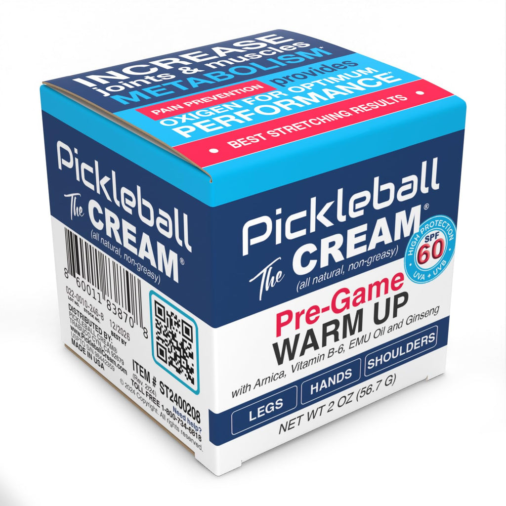 Pickleball Cream PRE-Game Warm UP SPF 60 Joint & Muscle Therapy Cream Grip Strength Pickleball Paddle Control Accurate Ball Shots Joints Muscles Metabolism Oxygen Pain Prevention Maximum Performance - TrustMedUSA
