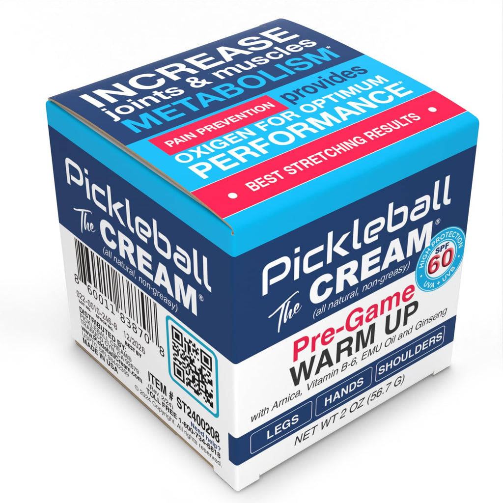 Pickleball Cream PRE-Game Warm UP SPF 60 Joint & Muscle Therapy Cream Grip Strength Pickleball Paddle Control Accurate Ball Shots Joints Muscles Metabolism Oxygen Pain Prevention Maximum Performance - TrustMedUSA