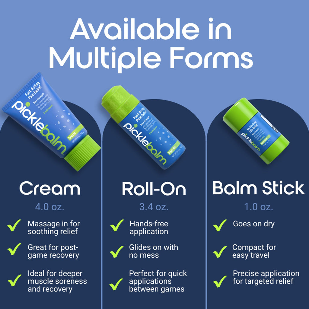 PickleBalm Pickleball In-Game Muscle Pain Relief Balm Stick with 4% Lidocaine, Arnica, Menthol, Cucumber Seed Extract for Shoulders, Knees, Wrists, and More, 1oz Stick - TrustMedUSA