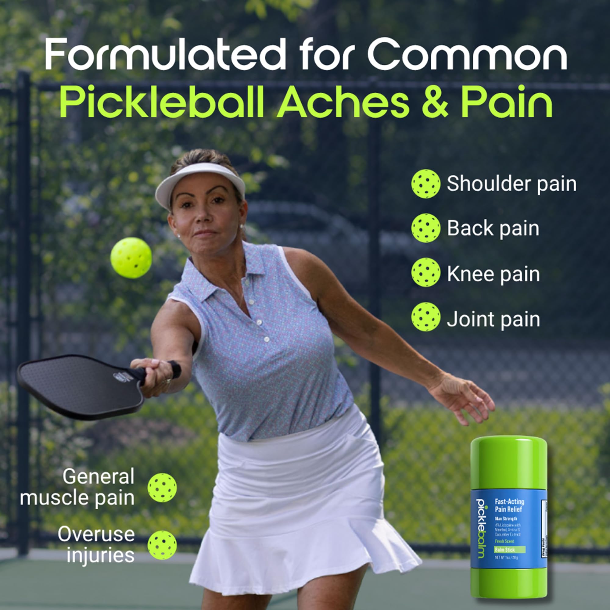 PickleBalm Pickleball In-Game Muscle Pain Relief Balm Stick with 4% Lidocaine, Arnica, Menthol, Cucumber Seed Extract for Shoulders, Knees, Wrists, and More, 1oz Stick - TrustMedUSA