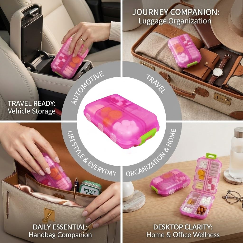 Pill Organizer with Medicine Labels Travel Daily Pill Container Mini Medication Organizer Storage Pill Organizer Travel Essentials Pill Case 7 Day (Pink & 161 Lables) - Maple Wellness Supplements