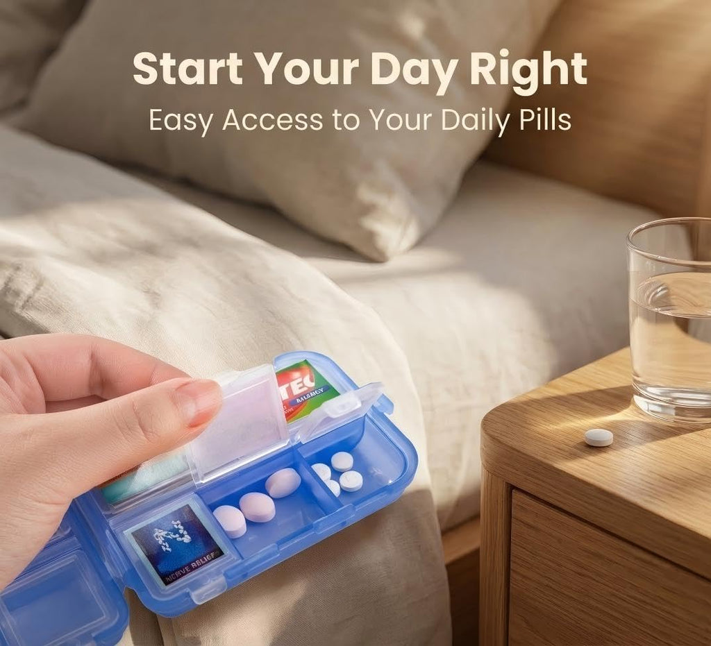 Pill Organizer with Medicine Labels Travel Daily Pill Container Mini Medication Organizer Storage Pill Organizer Travel Essentials Pill Case 7 Day (Pink & 161 Lables) - Maple Wellness Supplements