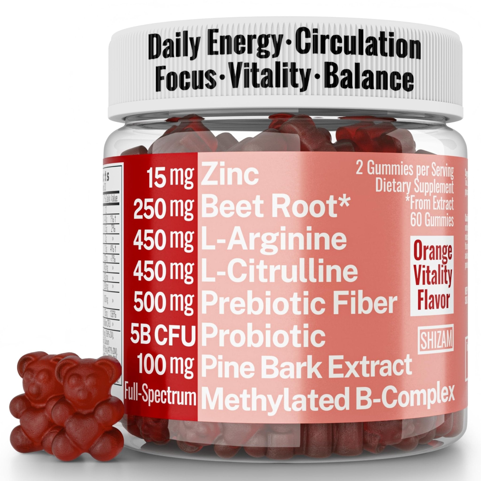 Pine Bark Extract L-Arginine L-Citrulline Beetroot Probiotic Fiber Methylated B Complex Zinc Gummies for Women Men Adults Kids w. Chicory Root Inulin 5-MTHF B6 P5P Powder Capsule Pill Supplement Alt - TrustMedUSA