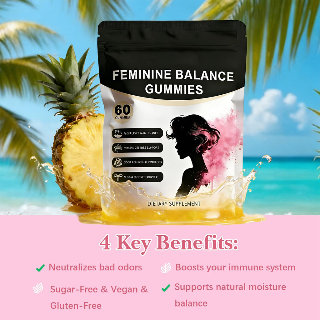 Pineapple Feminine Balance Gummies with Probiotics | Support for pH Balance & Freshness | Daily Intimate Wellness Support | Sugar-Free, Vegan | 60 Count (2) - TrustMedUSA